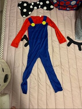 Kids Red & Blue Superhero Jumpsuit Costume with Yellow Buttons